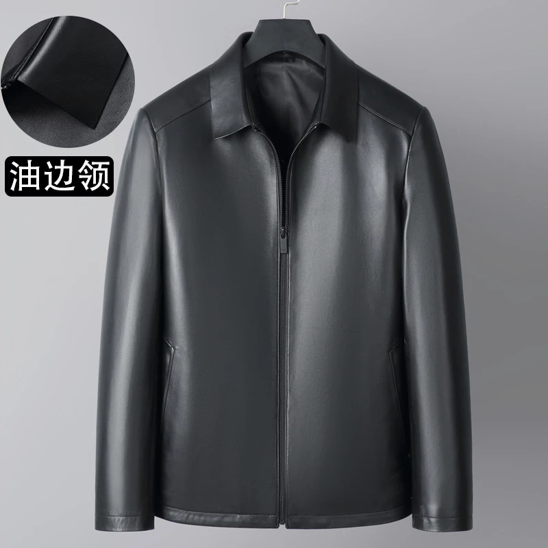海宁头层绵羊皮真皮皮衣中年男翻领皮夹克爸爸装羊皮中老年外套秋