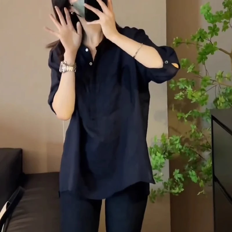 时髦潮流百搭气质休闲衬衫2025新款纯色洋气个性美式复古韩系上衣