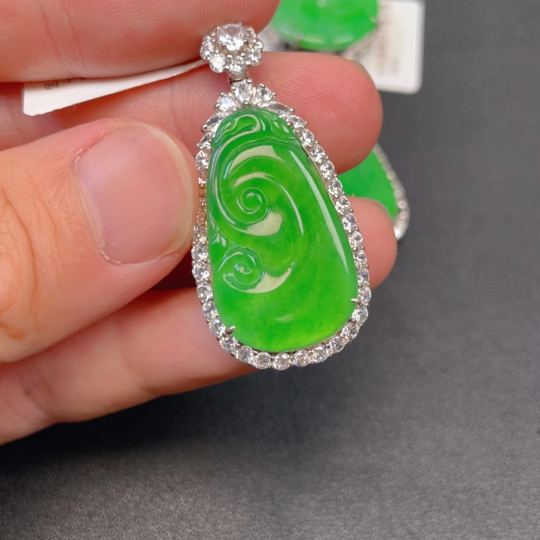 吊坠(不含链)银S925镶嵌翡翠