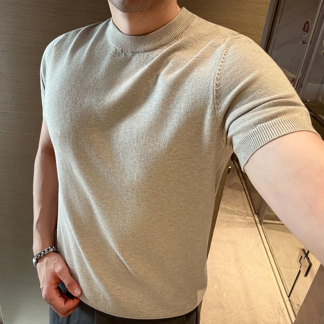 针织衫百搭半高领短袖保暖休闲针织男士时尚圆领毛衣春秋打底T恤