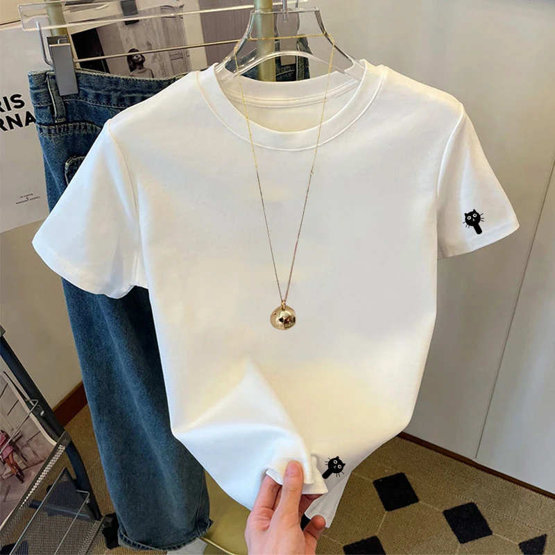 2025新刺绣100纯棉白色短袖t恤女2025夏季新款爆女装半袖男女同款