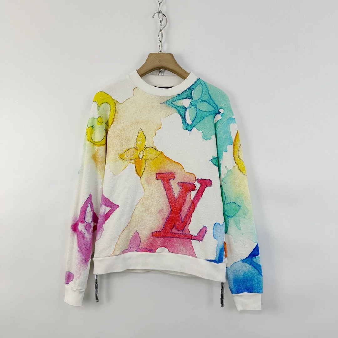 99新 LouisVuitton/路易威登 xs码/彩色水墨三花印ogo卫衣/07985
