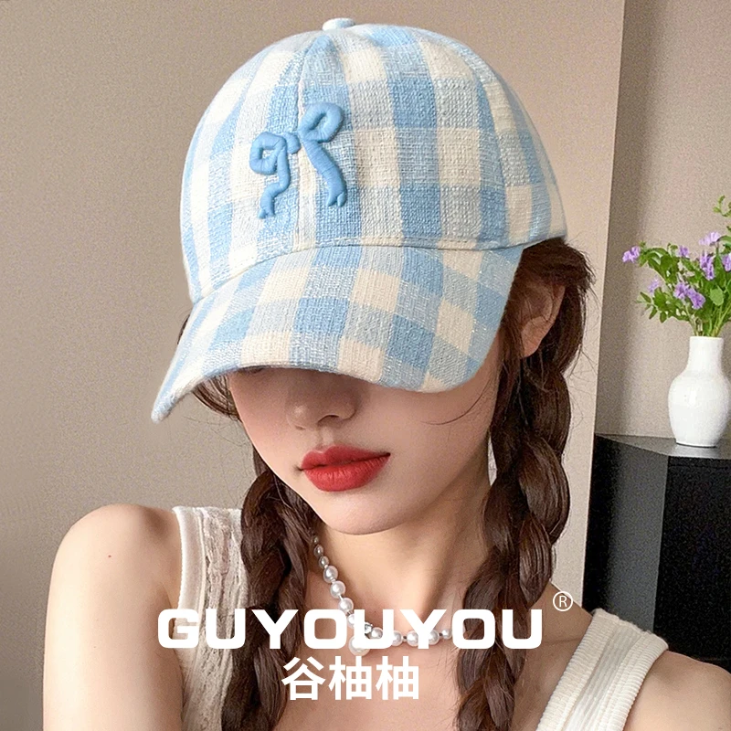 可爱蓝色棒球帽女款2025新款夏季宽帽檐大头围大脸显脸小鸭舌帽子