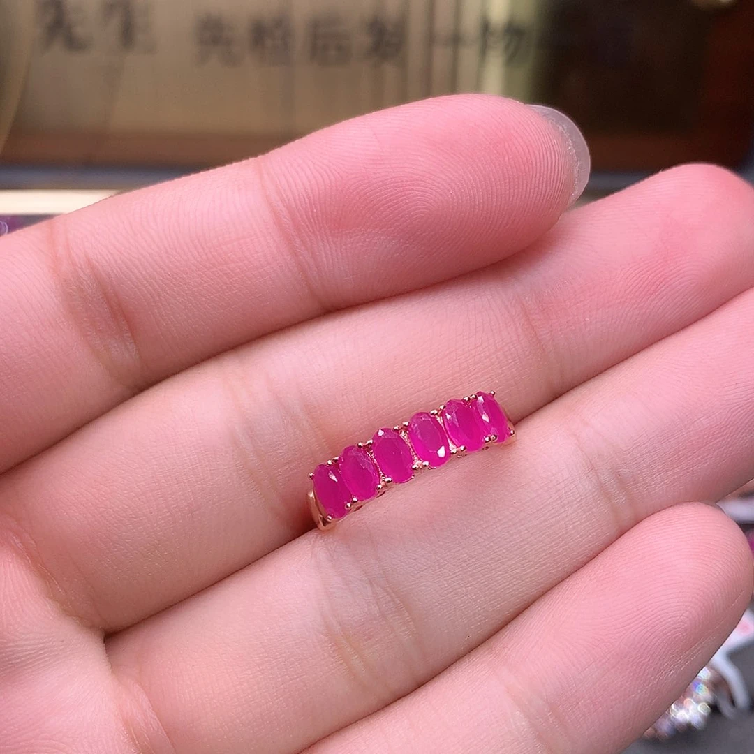 红宝石戒指银S925镶嵌
