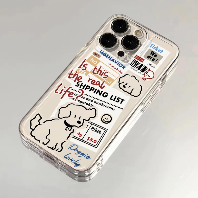 报纸小狗适用苹果16手机壳iPhone15promax新款13/12华为mate60红