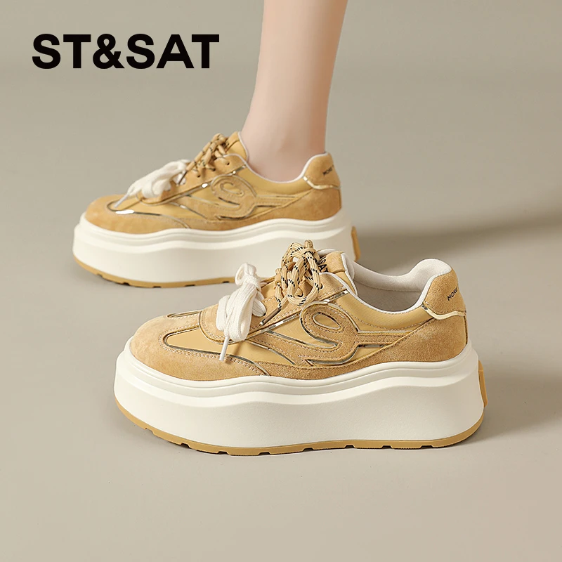 星期六小个子时尚休闲鞋2025新款春季低帮女鞋透气内增高运动鞋女