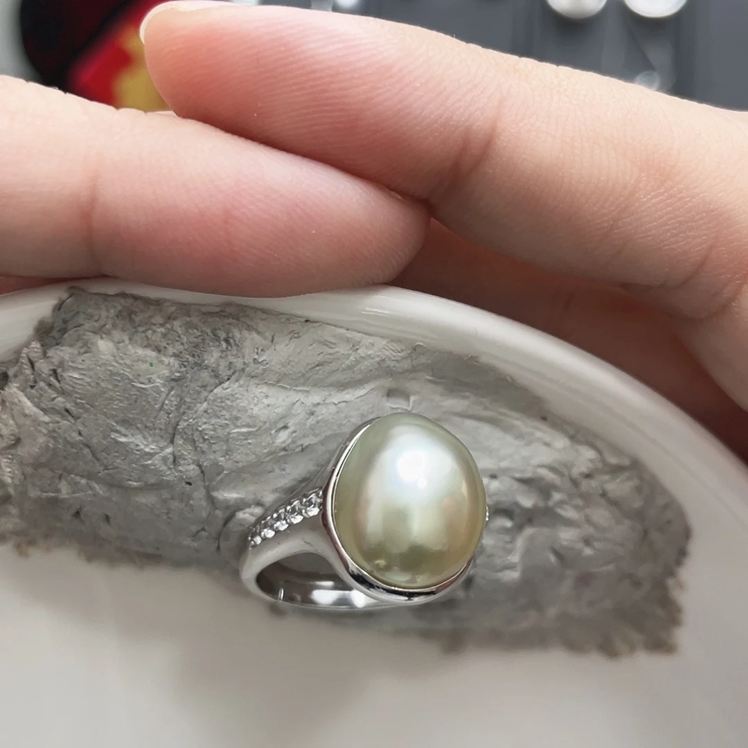 银S925镶嵌戒指海水珍珠