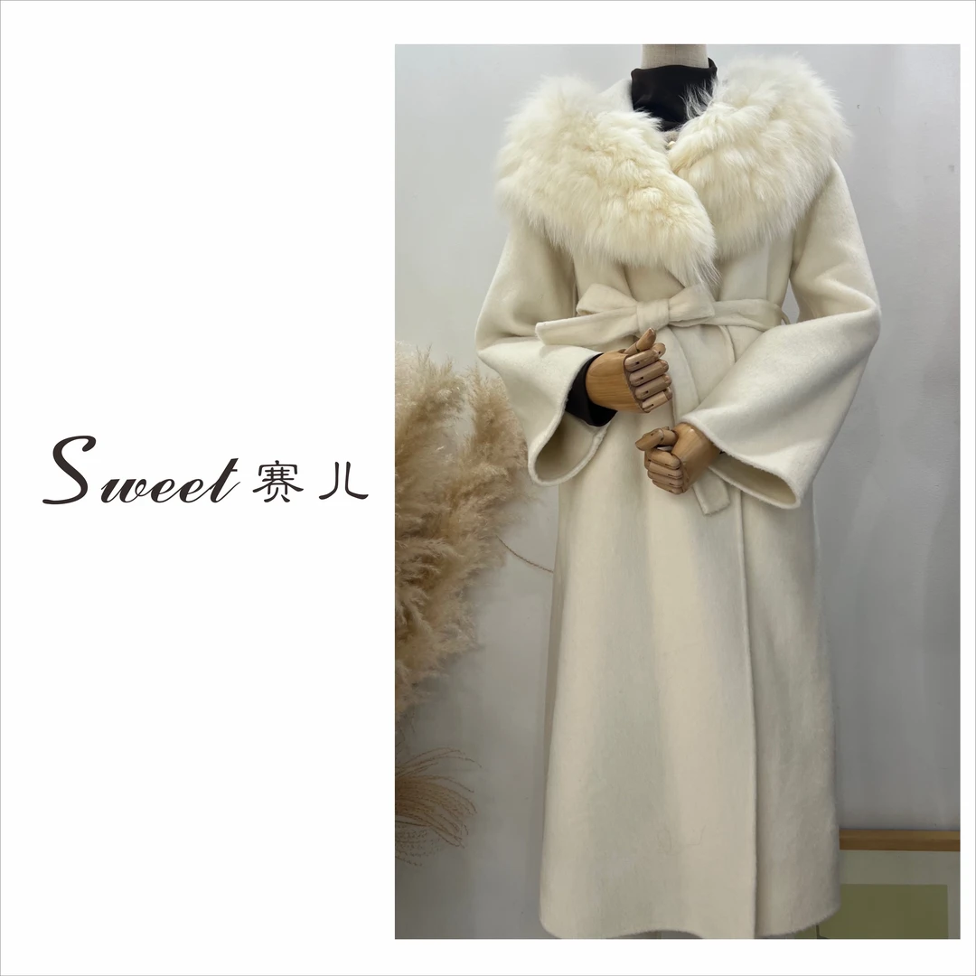 【森田野园】｛4176｝大毛领腰带款长外套