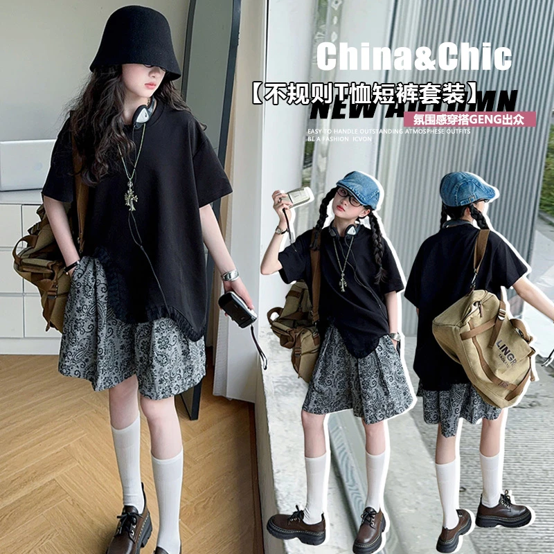 千金风套头韩版夏季休闲风套装显瘦网红黑色休闲时尚