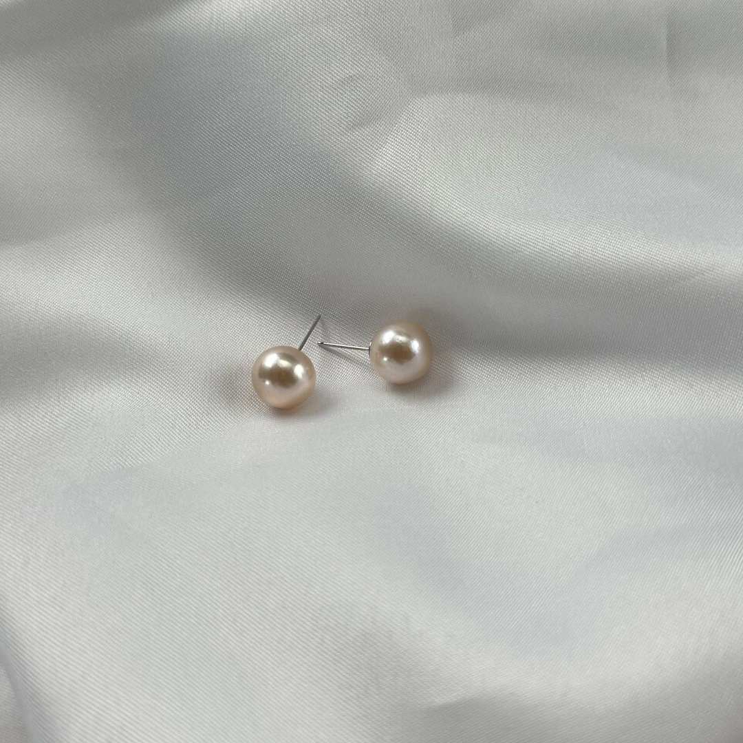 【婕妤甄选】天然淡水珍珠10-11mmS925银金粉世家色珍珠耳钉非正圆
