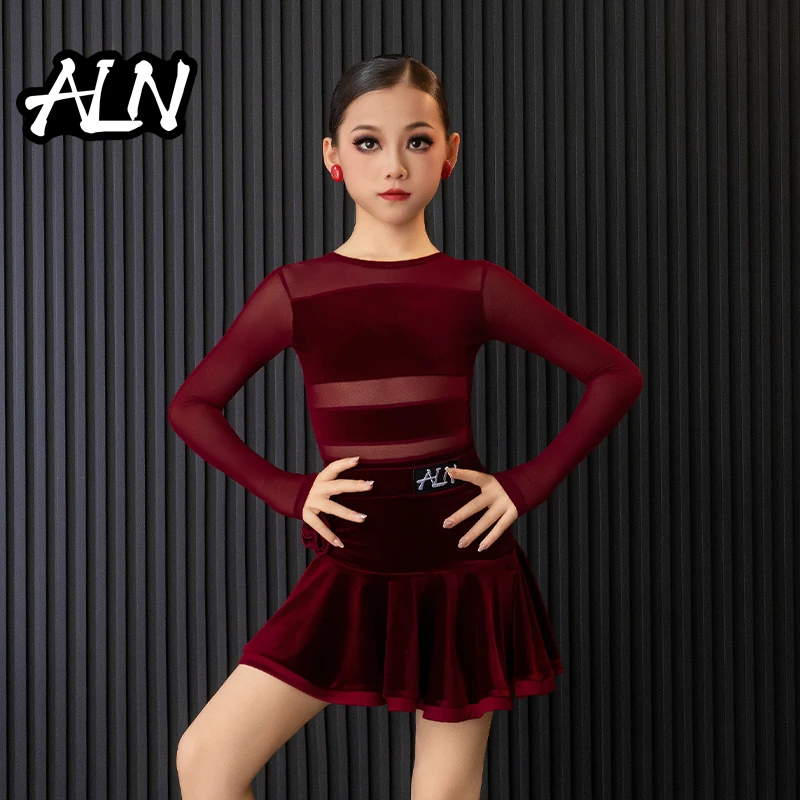 ALN艾琅纳拉丁舞服女童2025新款丝绒长袖儿童舞蹈演出练功服套装