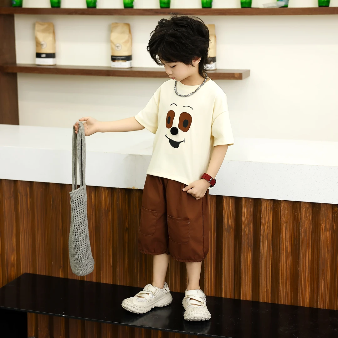 2025男童装时髦洋气T恤七分马裤套装网红亲子夏季男宝套装