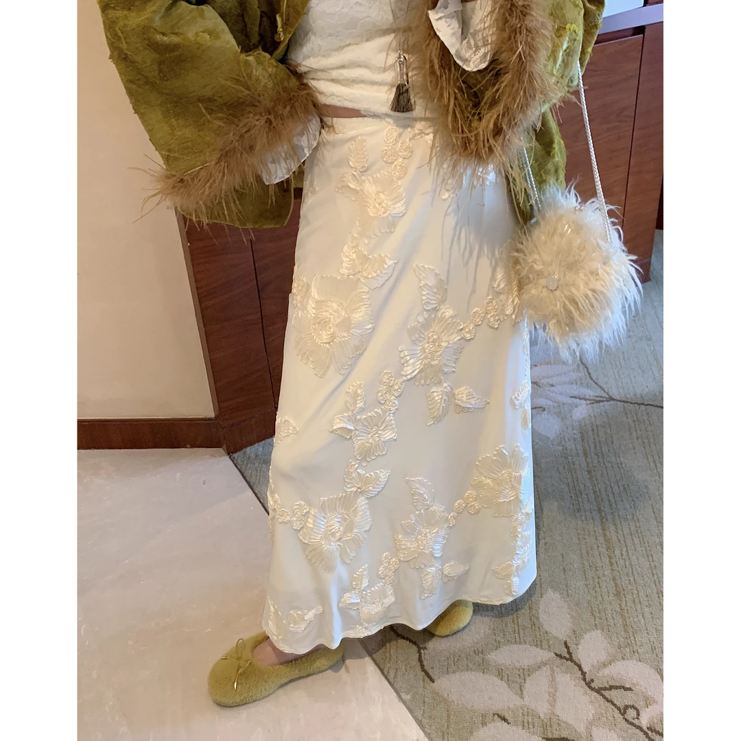 Dazi金大支丝绒立体花半身裙女中长款裙子1209/0526