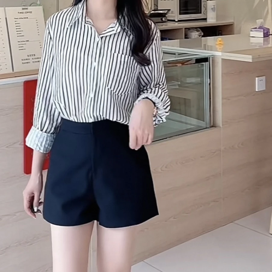 2505265宽松A字高腰纯色西装短裤女轻职风25春夏新款