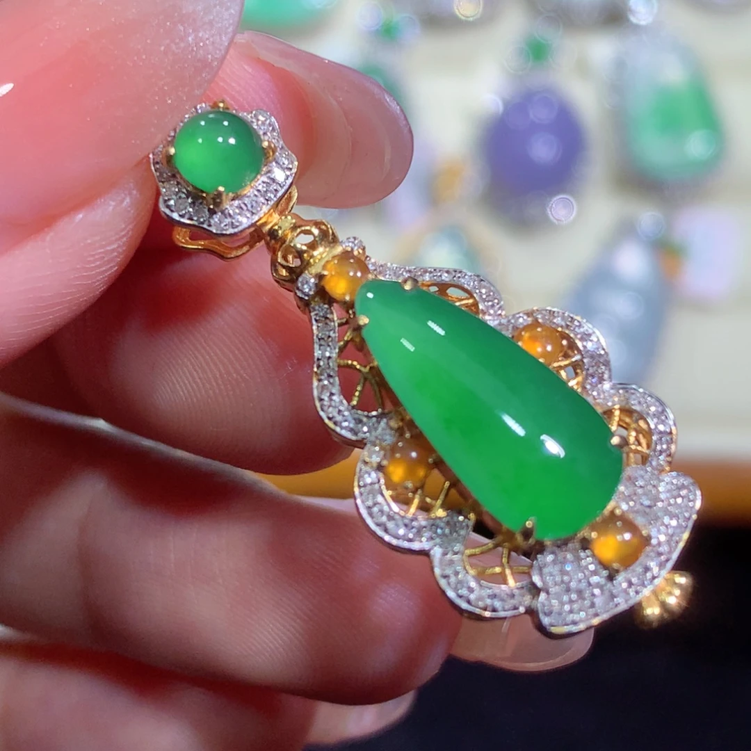 翡翠18K金镶嵌吊坠(不含链)