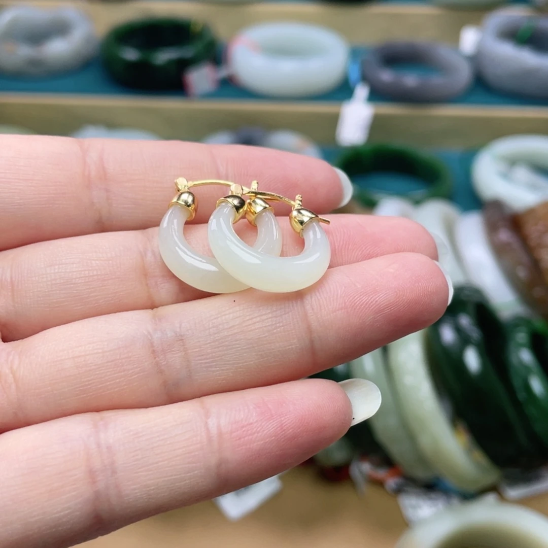 银S925镶嵌和田玉耳饰