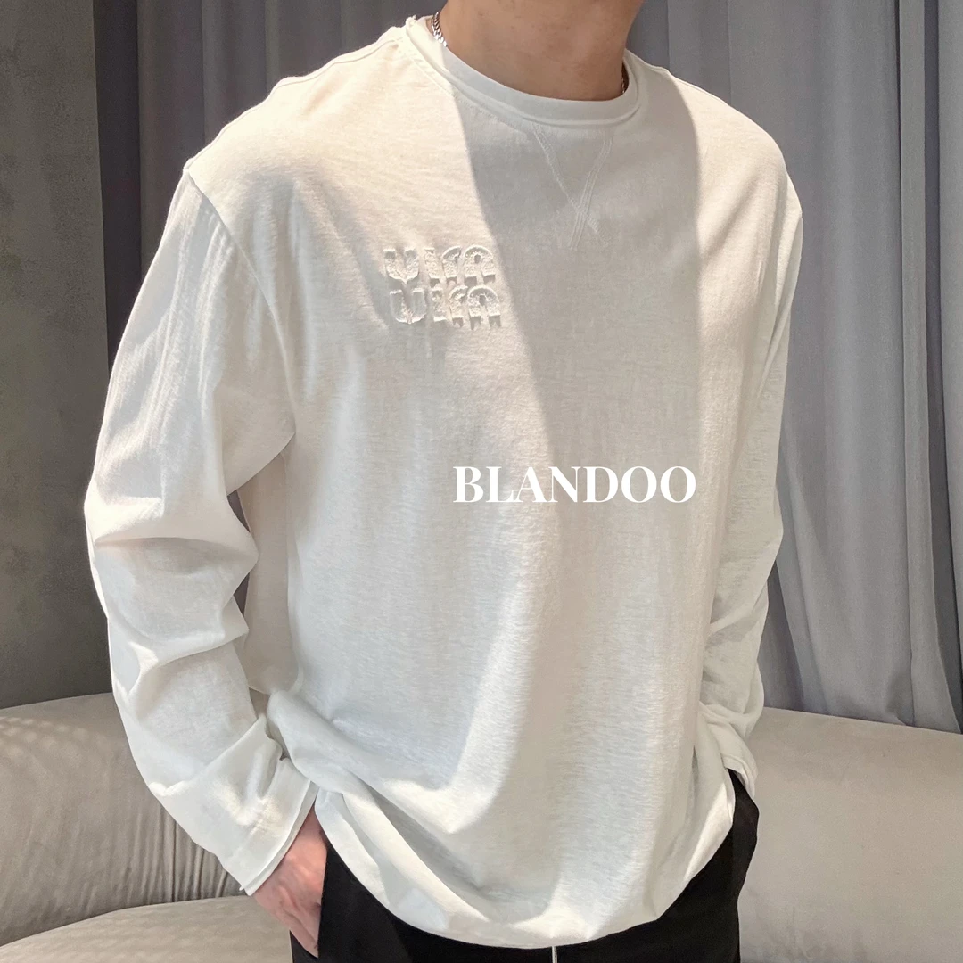 BLANDOO “垂感亲肤” M*系精梳棉混纺贴布长袖T恤2BD21110