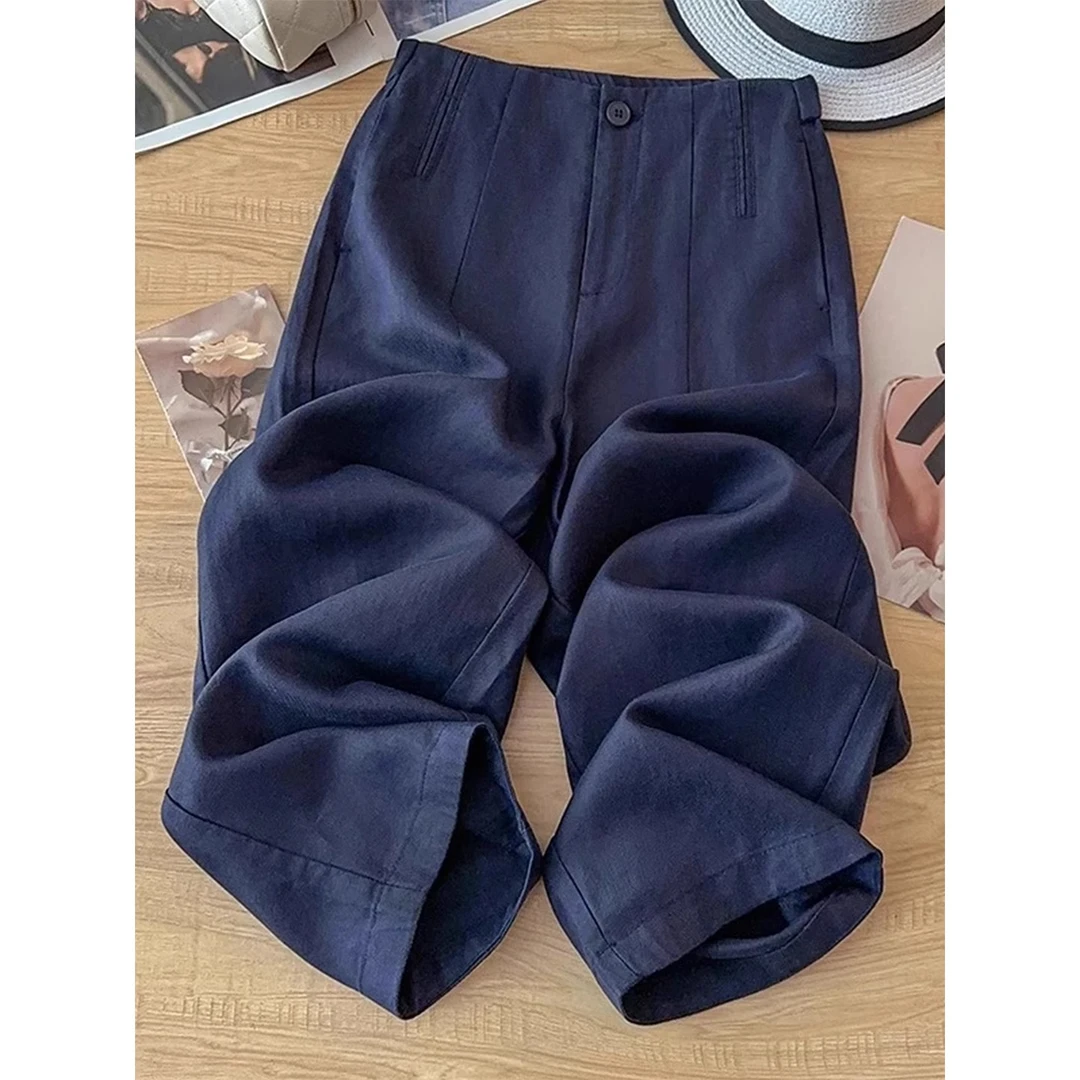 时尚亚麻休闲裤2025夏季薄款胖妹妹mm天丝高腰宽松显瘦九分气球裤