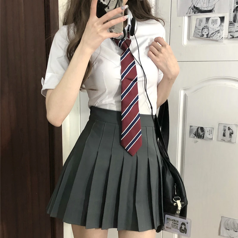 jk制服夏季新款绑带收腰jk衬衫泡泡袖短袖辣妹纯欲上衣学院风套装
