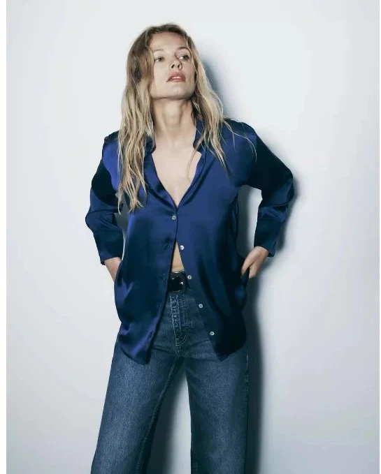 素素外贸 《新品长袖丝缎质感经典款衬衫》基础款翻领质感垂性衬衫