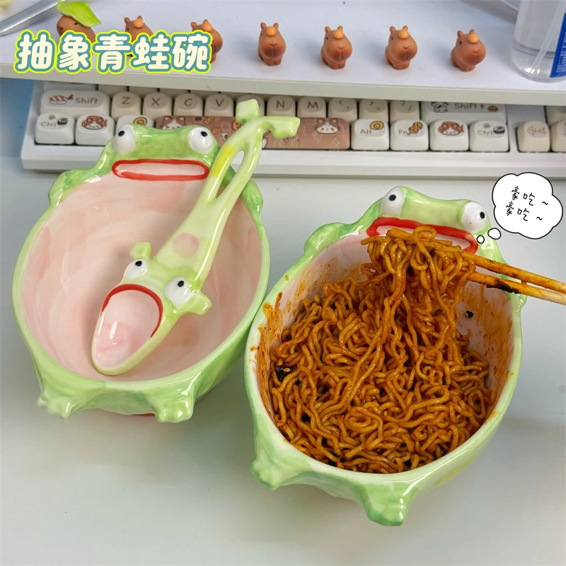 抽象青蛙陶瓷碗盘家用新款盘子米饭碗高颜值釉下彩吃饭餐具送礼物