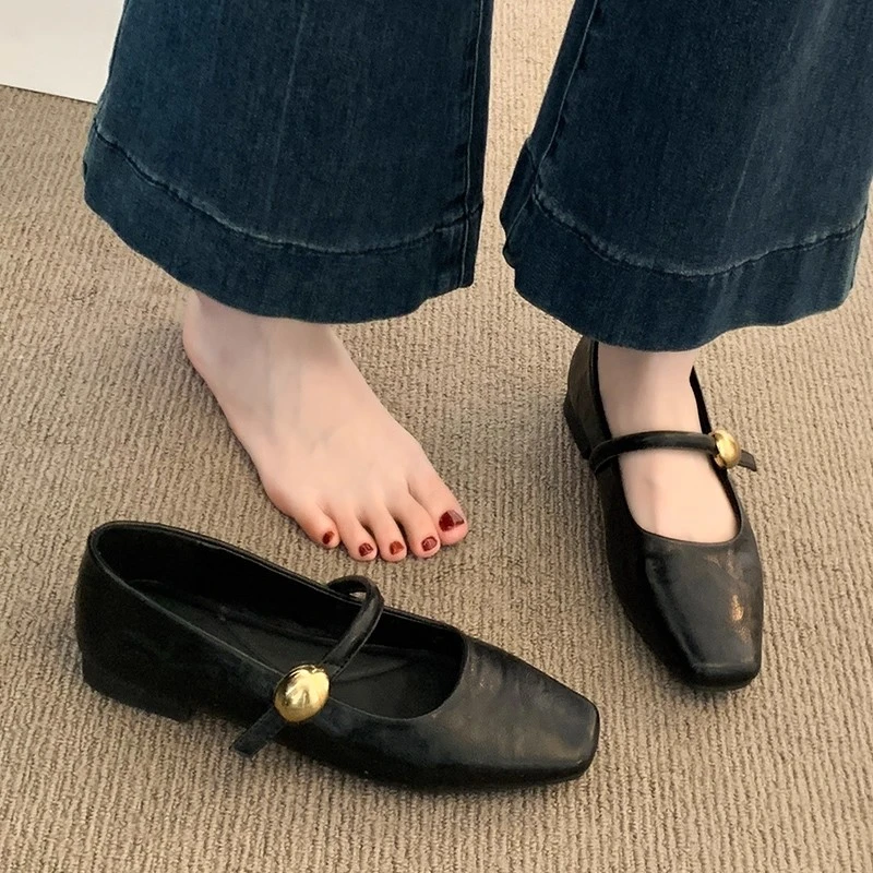 超软羊皮黑色单鞋女2025新款秋季低跟平底小皮鞋法式玛丽珍女鞋子