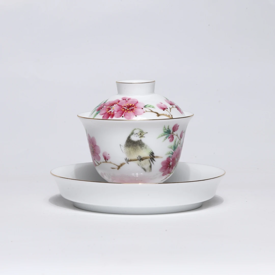 【非遗茶空间】景德镇产 艳若桃花盖碗 中式茶具茶器