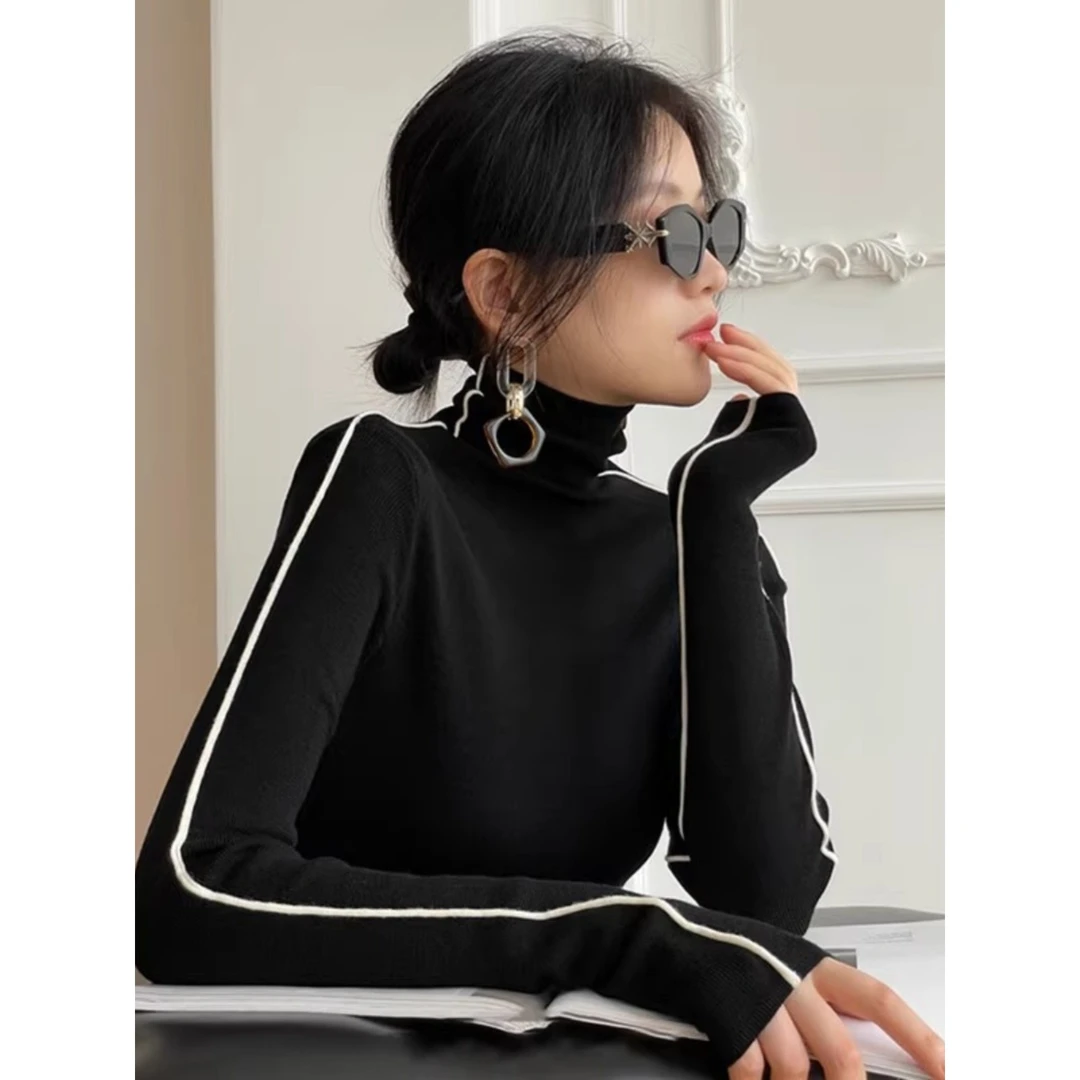 法国黑色高领针织底裤衬衫设计小众秋冬上衣长袖显瘦网红洋气修身