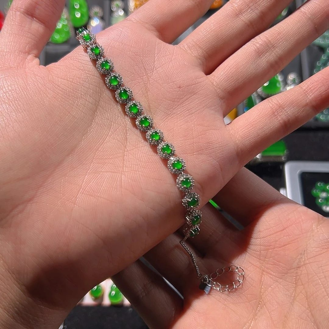 翡翠银S925镶嵌手链手链