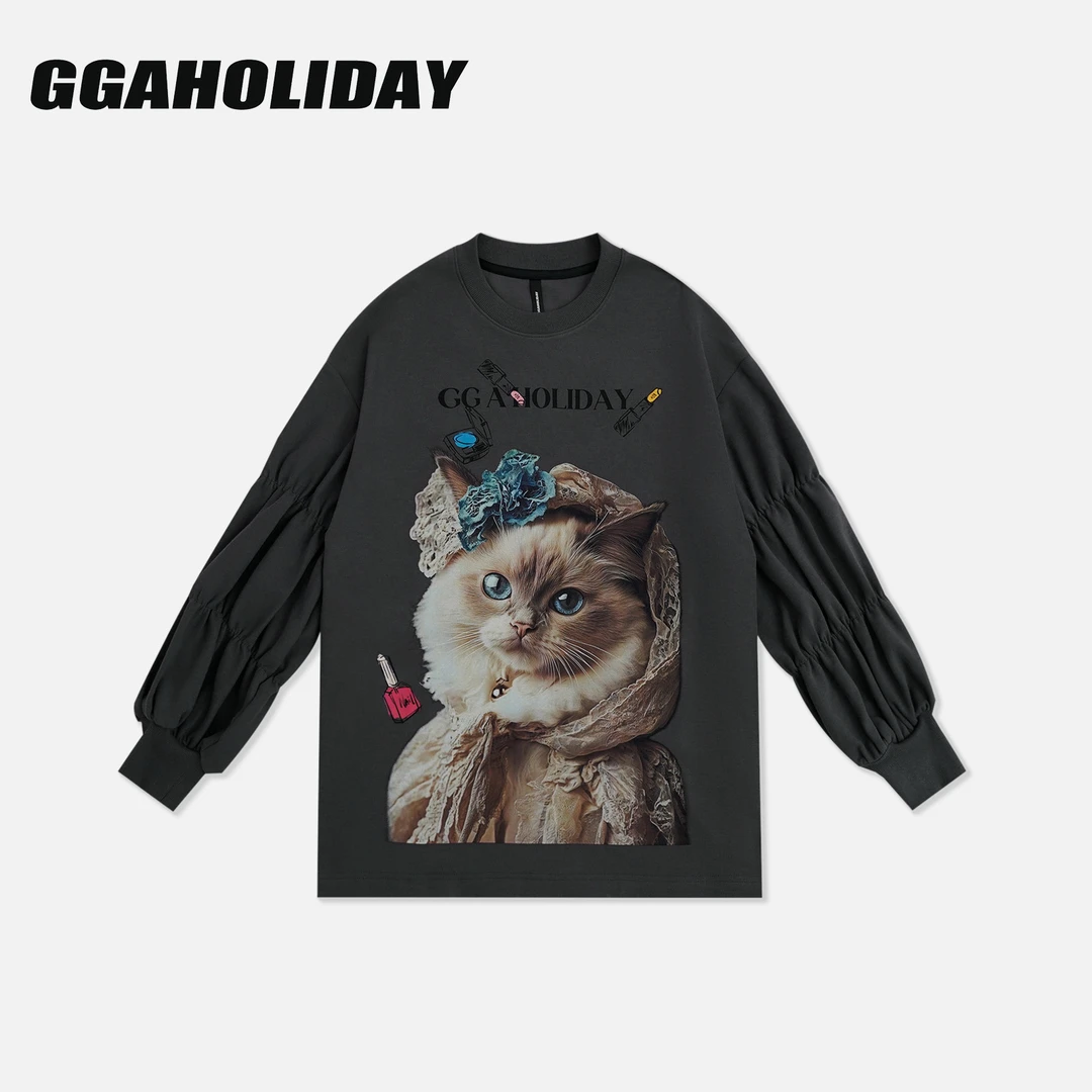 GGAHOLIDAY美式时尚休闲宽松潮流复古百搭印花长袖卫衣-153235