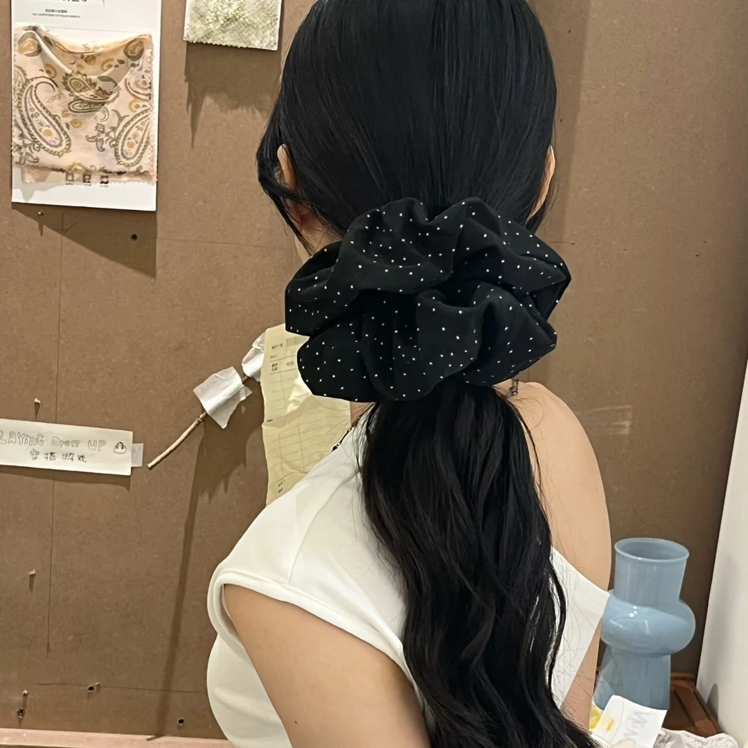 韩系奶油波点发圈大号高马尾皮筋高品质丸子头大肠圈精致小饰品