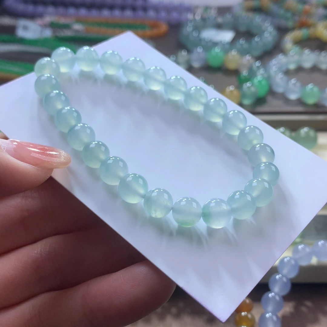 翡翠手链未镶嵌木那冰天空蓝飘花卡7.5