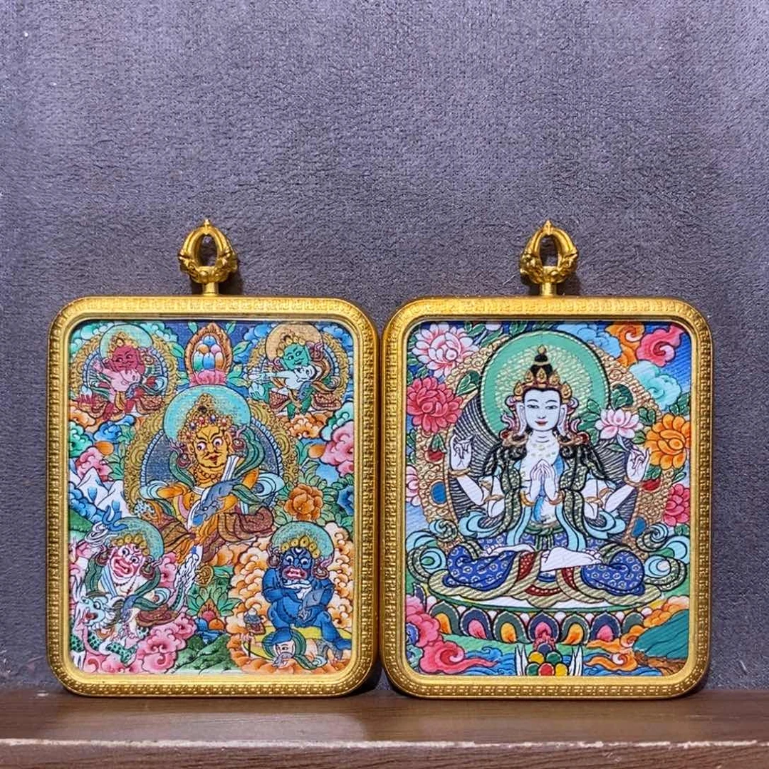 春***清吊坠五路财神➕普贤菩萨纯手绘唐卡