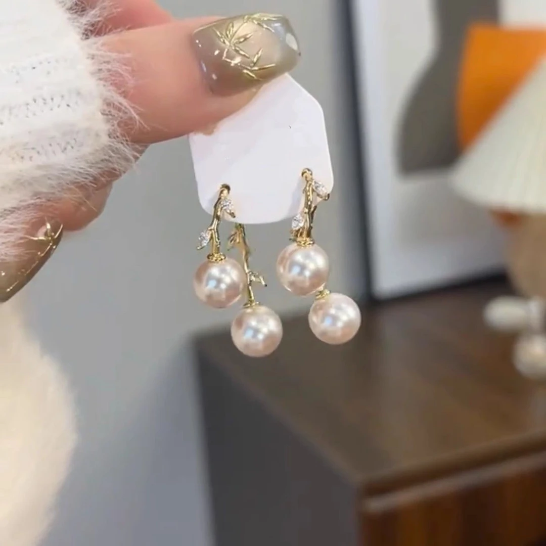 铜合金耳饰 气质轻奢交叉锆石珠珠耳环2025新款爆款耳钉小众耳饰