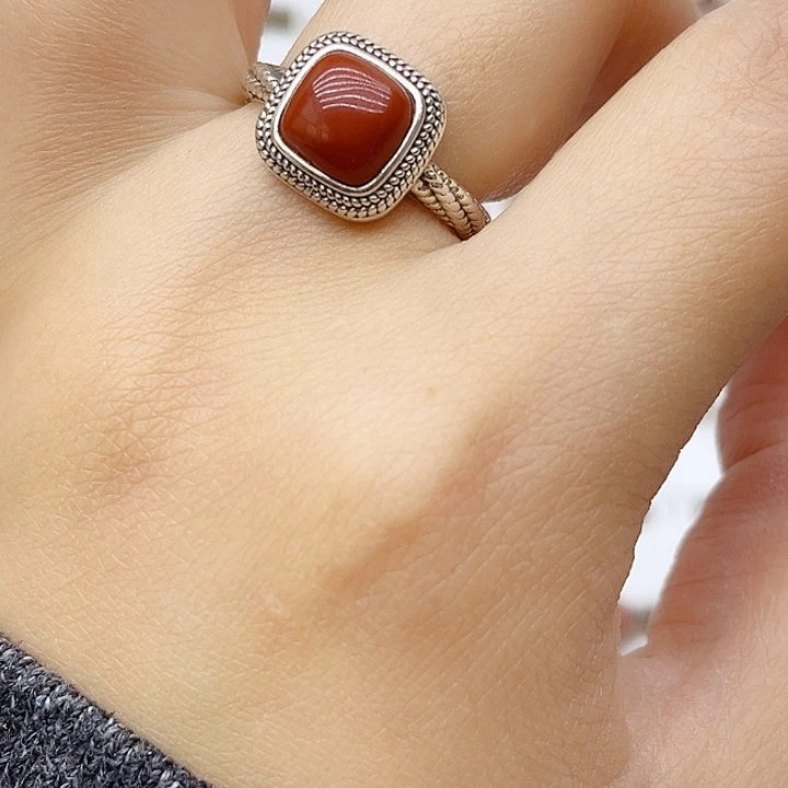 玛瑙/玉髓戒指银S925镶嵌925银