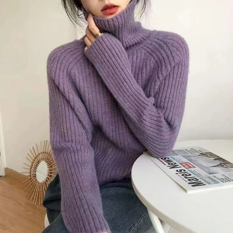 细闪加厚打底保暖高领毛衣女秋冬慵懒风高级感温柔软糯针织衫上衣