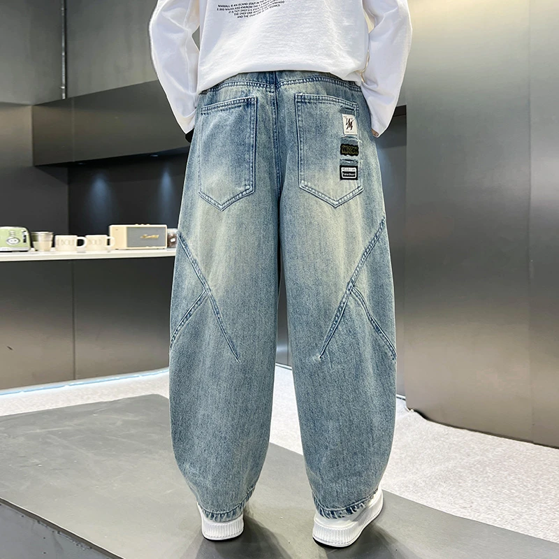 儿童夏装2025新款男童裤子春秋天丝牛仔防蚊裤夏季薄款阔腿直筒裤