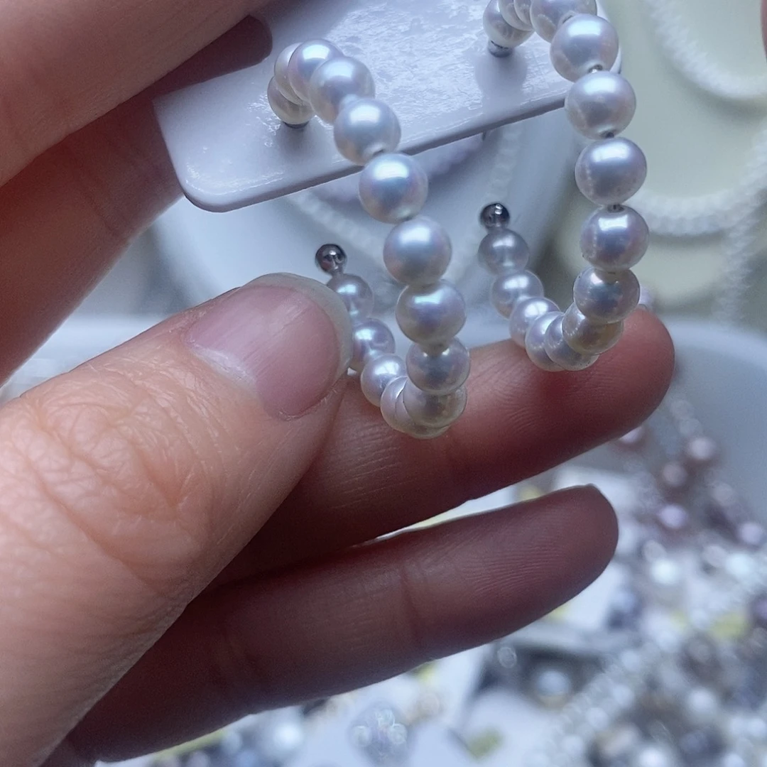 银S925镶嵌耳钉淡水珍珠