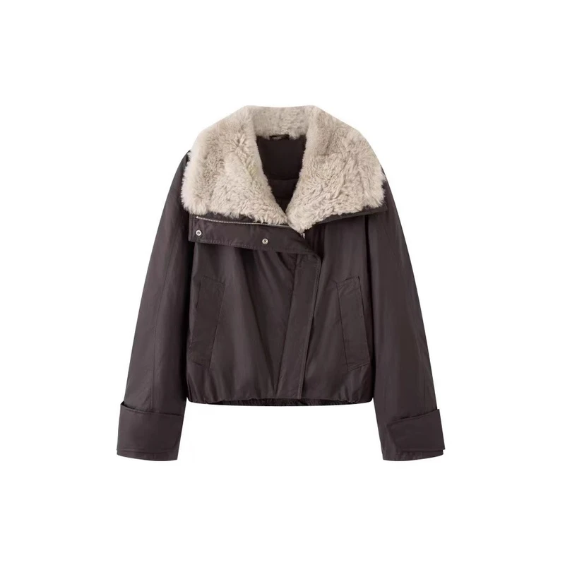 【艾家同款】2025冬季新款时尚百搭羊羔毛领羽绒服外套上衣女4163