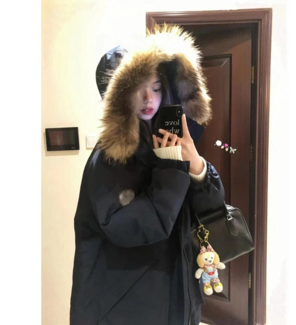 lu藏蓝色工装棉衣派克棉服女黎大冬季高级感加厚韩系冬装外套