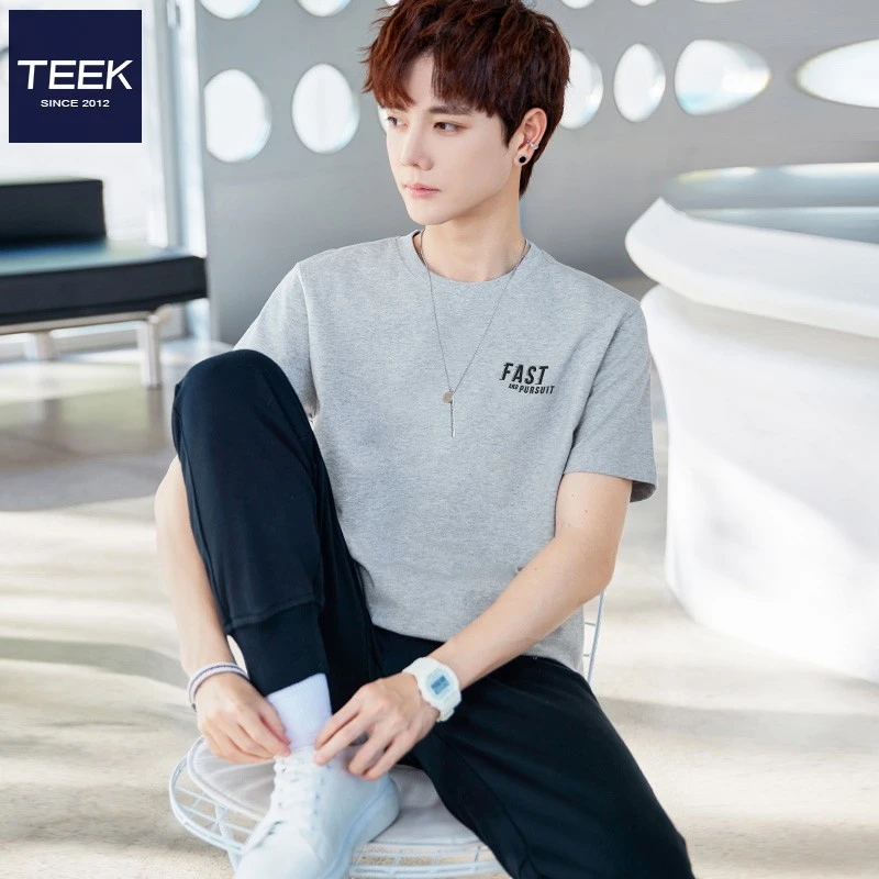 简约印花短袖t恤男生纯棉夏装 学生百搭上衣服2025夏季男装体恤衫