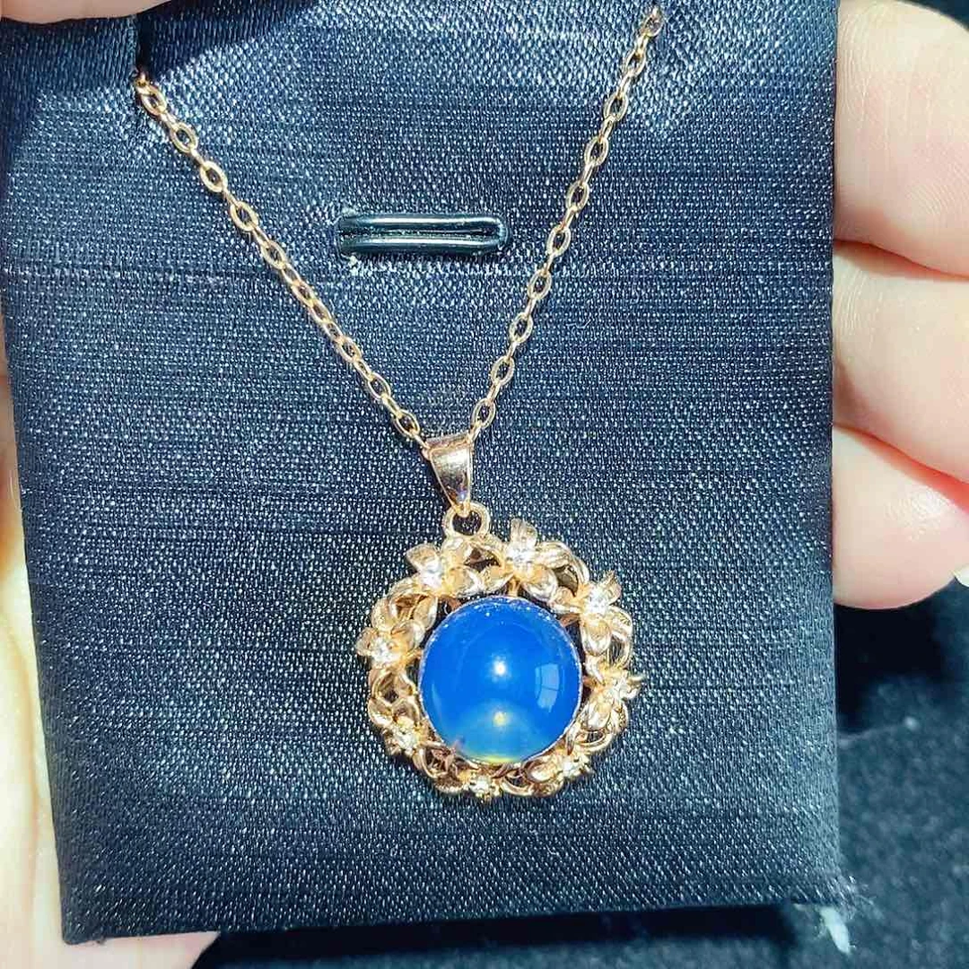 蓝珀银S925镶嵌珠宝奇石多米吊坠9