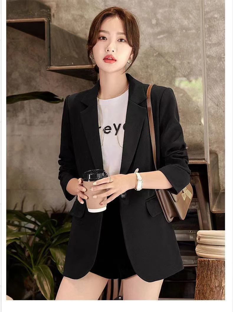 春秋新款韩版休闲宽松小西装外套女纯色西服显瘦时尚百搭气质96