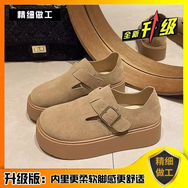 厚底复古春秋季女士勃肯时尚休闲鞋皮带扣单鞋韩版舒适