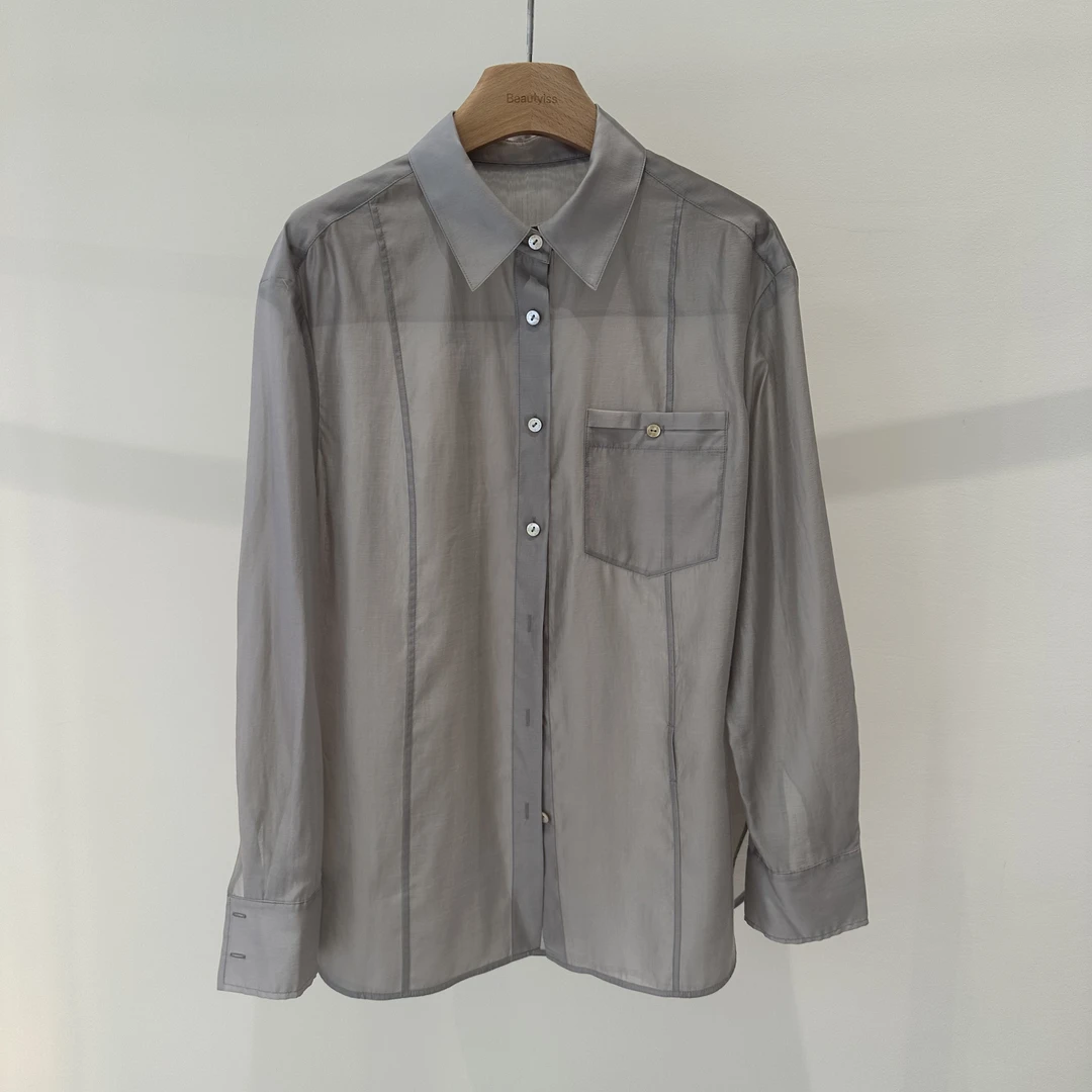 2025《银河灰》夏季长袖百搭休闲简约轻奢翻领衬衫