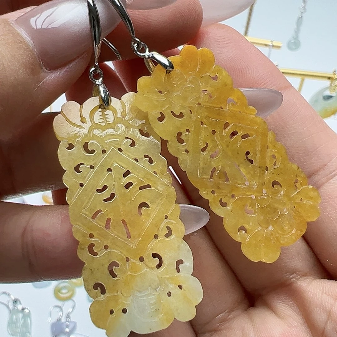 银S925镶嵌翡翠耳饰辞*天然缅甸A货翡翠