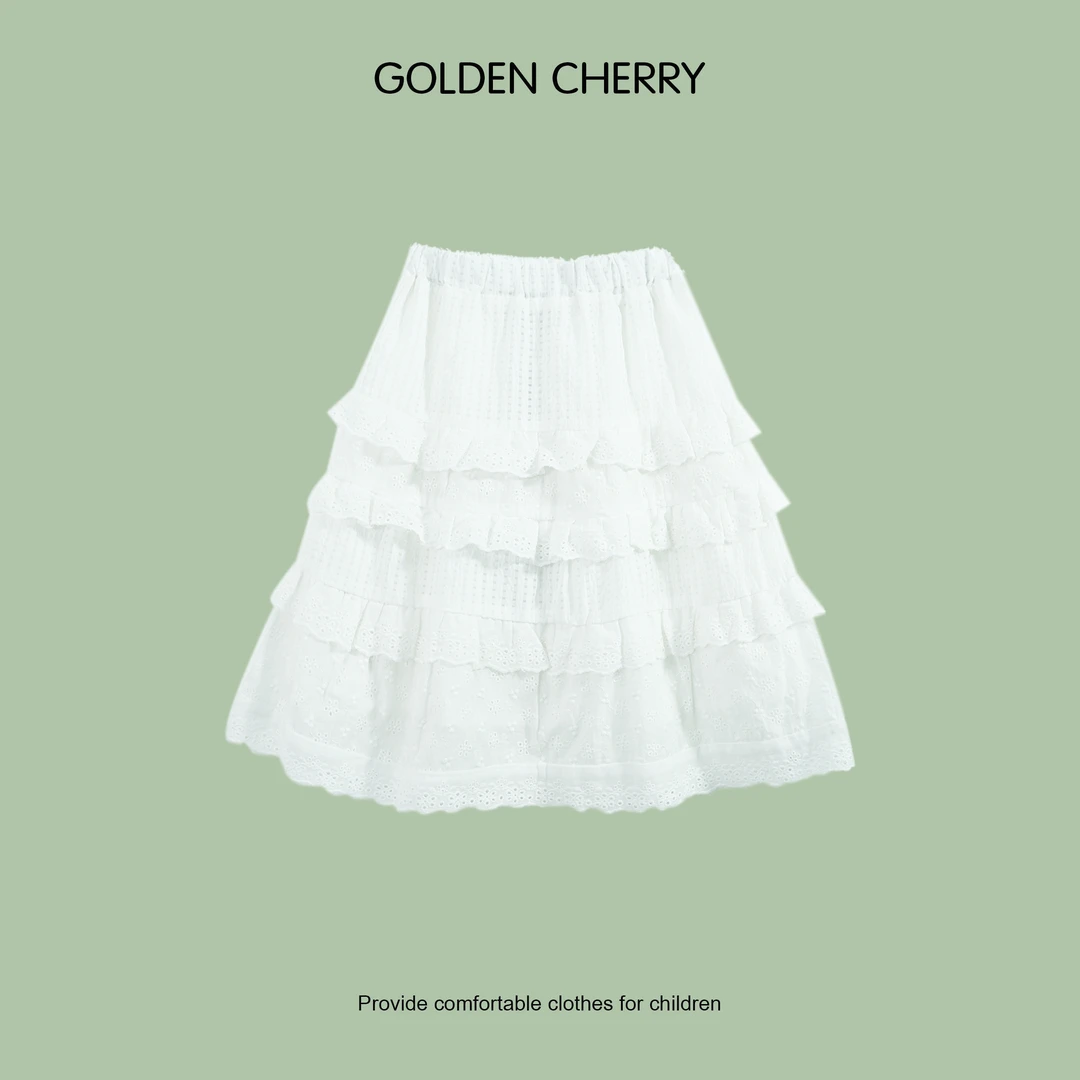 【金樱桃 Golden cherry】儿童白色蕾丝蛋糕百褶短裙320008