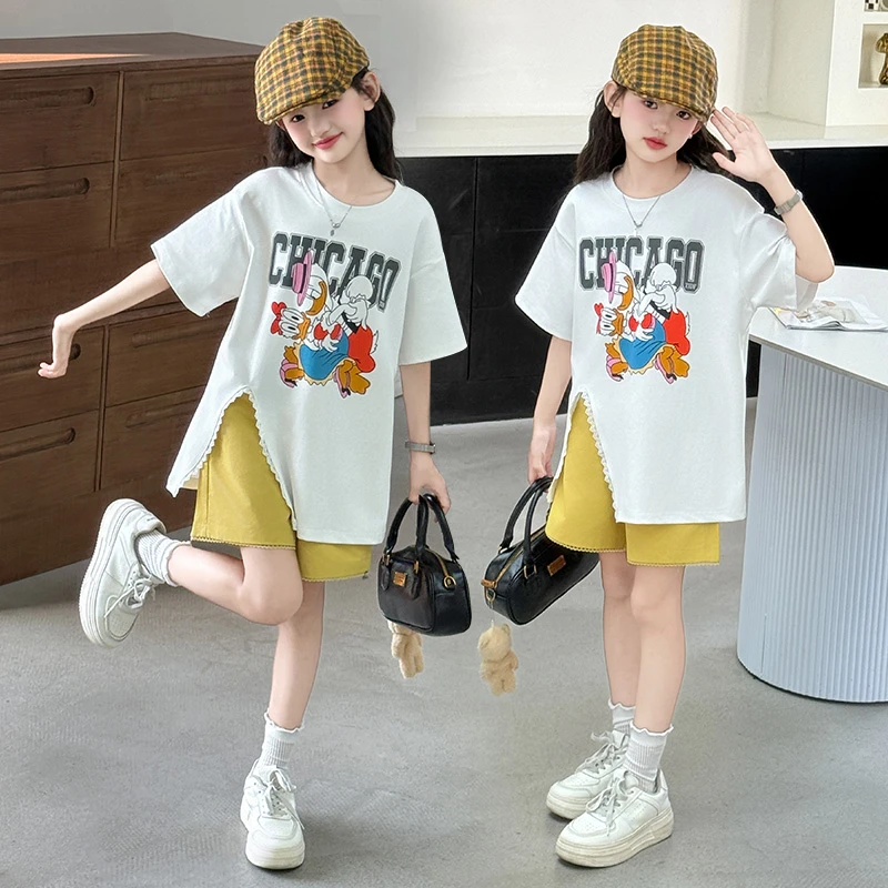 女童夏装休闲套装2025新款洋气薄款童装女孩夏季短袖短裤两件套潮