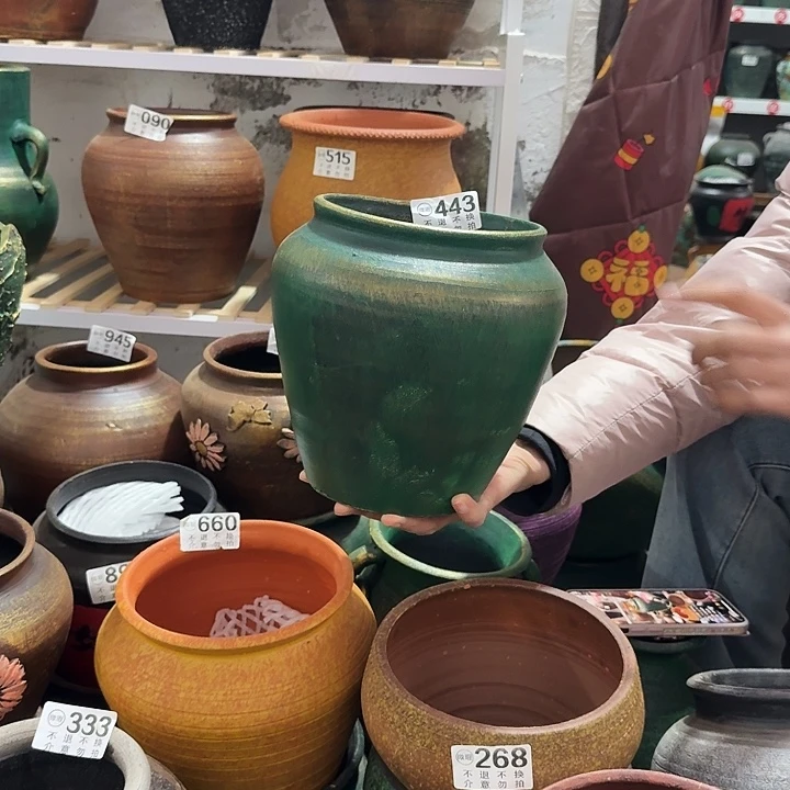 瑕疵金绿坛子443高度20口径14