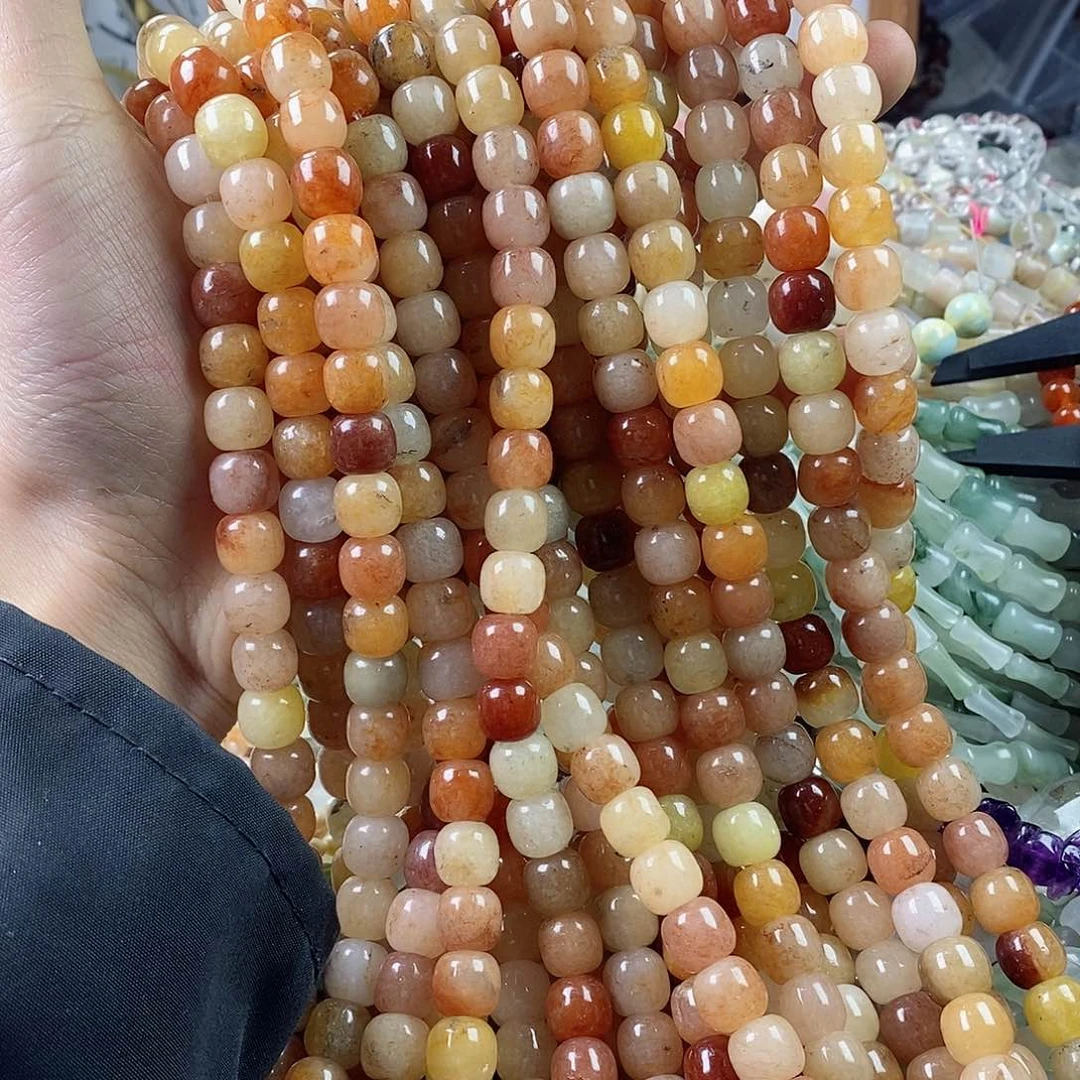 玛瑙/玉髓珠宝半成品合金一条天然9×10mm金丝玉老型鼓珠